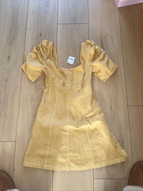 Free People Yellow Mini Dress with Puff Sleeves